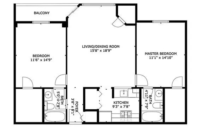 Floor layout - Spacious 2bd/2bath avail. Aug