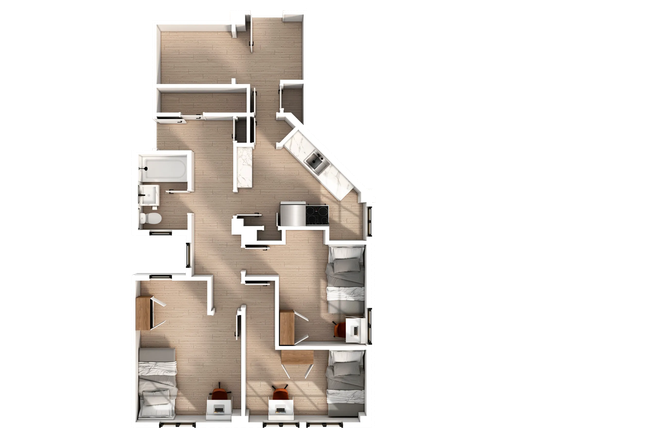 3B1B floor plan (~636 sq ft) - 2414 Telegraph