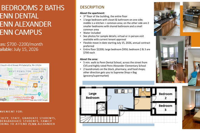 Full description, general floor plan - 1-3 BEDROOMS | PENN DENTAL | PENN ALEXANDER | PENN Townhome