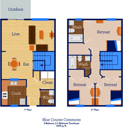 Floor layout - Blue Course Commons Lease Takeover: Furnished Private Room in 3 bed/2.5 bath, $845/Month