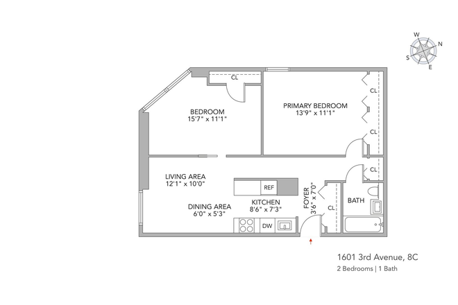 Floorplan - Huge 2 bed/1 bath in UES Apartments