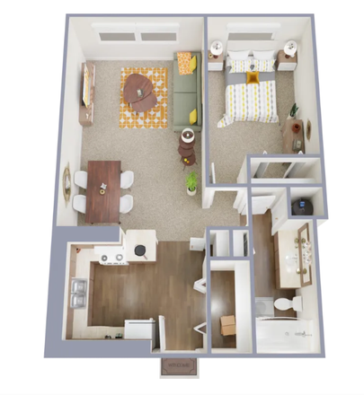 The apartment layout. - Fall Sublease — 1BR/1BA at The Bluffs (Aug 5 – Dec 31) | Near Purdue Apartments