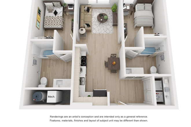 Floorplan of 2 bedroom A, would be the right side of the image bedroom - Fieldstone Artisan