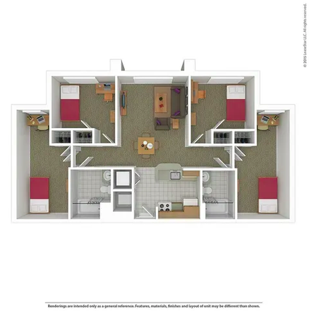 4 bed 2 bath South Campus Commons layout - South Campus Commons, Building 1 Apartments