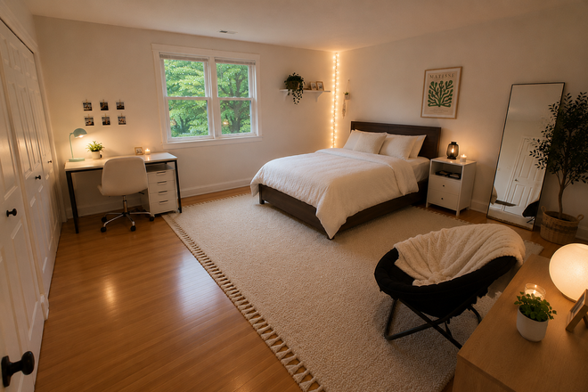Bedroom (will be fully furnished like this) - FALL SUBLET - MASTER BEDROOM WITH PRIVATE BATHROOM, SPACIOUS & NEWLY RENOVATED IN DOWNTOWN EVANSTON