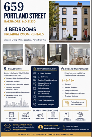 Rental Flyer - Private Rooms for Rent in Ridgely's Delight Townhome