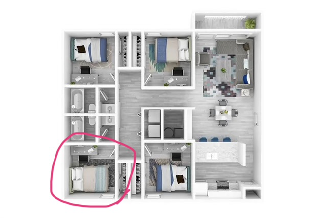 Floor Plan - 4x2 Northgate Lakes Female Only Room