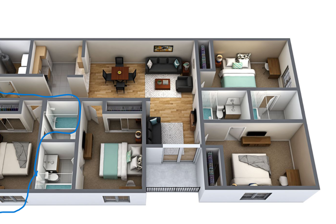 The listed room is room A. You would be closest to the front door, kitchen, and laundry unit - 04 103A 4x4 Apartment at Knight's Circle