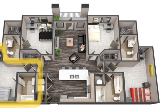 Unit overview with highlighted remove available - University Village at 2505 Lease Takeover for January 2026-July 2026