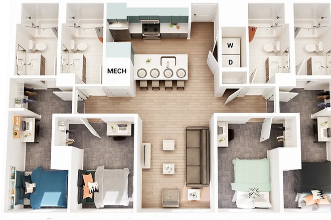 Layout - 4x4 Union on Knox, Walking distance from campus, Premium Apartment for Sublet
