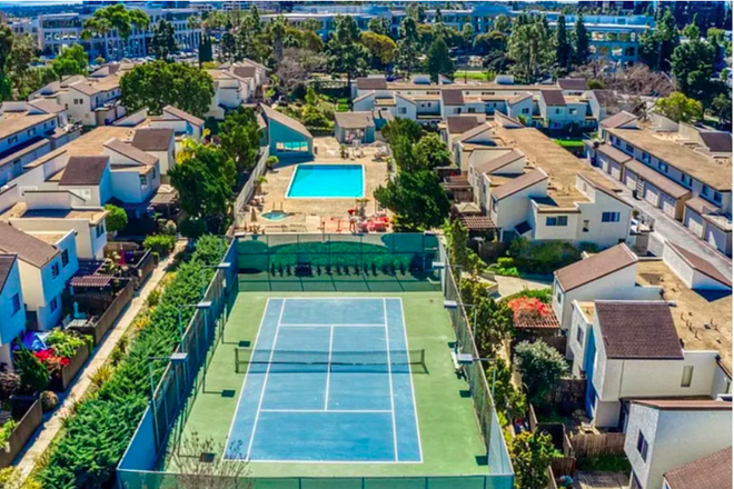 view of La Jolla Mesa Estates, unit is to left of tennis court - 3 br – 2.5 ba townhouse w fenced patio, pool, tennis (La Jolla/Westfield/UTC/near UCSD)