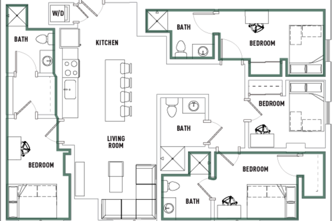 Floor Plan (the right bottom one) - Sublet Available at 959 Franklin – Great Location Near UO Business School (Move-In Help Offered)