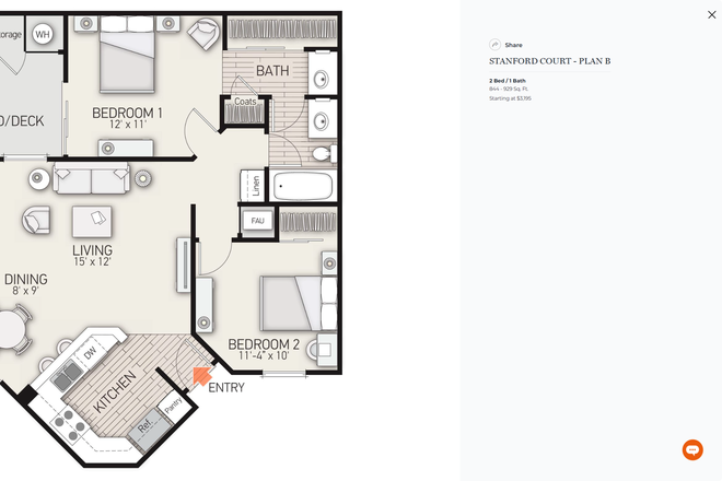 floor plan - Stanford Court/Entire unit for rent / Walking distance to campus / Furnished
