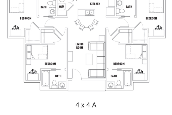 Apartment layout - Plaza on University-1 Bed 1 Bath Sublease- 4/4 Apt Female