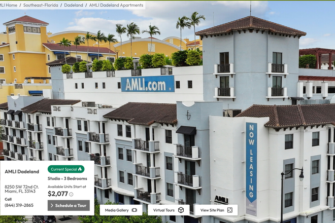 Outside street view - Amli Dadeland. Accessible to metro and other grocery stores like target, publix, trader joes.