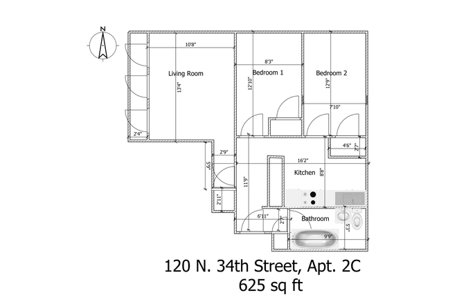 Floor Plan - 2 Bedroom Apartment on Drexel Campus