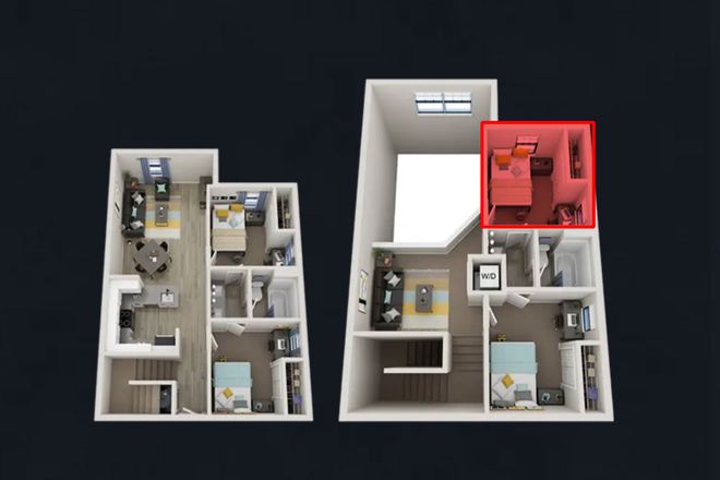Unit with available room highlighted - The Lofts Orlando, 4x2 Apartment, Women Only