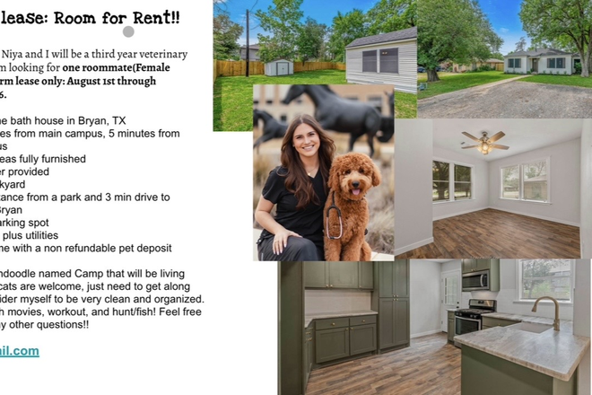 Common areas furnished with couch, tv, kitchen table, general kitchen supplies, etc. not pictured in listing but pictures can be requested. - Private bedroom for short term lease: two bed one bath private home in Bryan.