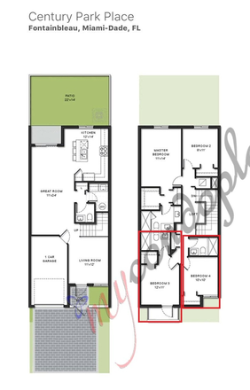 Floor plan, left is listing, right is possible given circumstances - Century Park