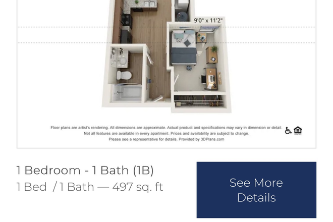Floor Plan - The Varsity 1 Bed 1 Bath Apartment Close to Campus