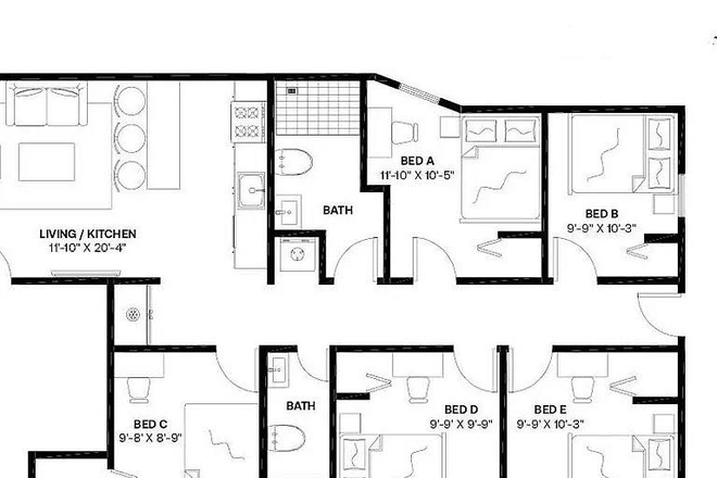 Floor plan - GIRLS ONLY Room in 5-Bedroom Apartment