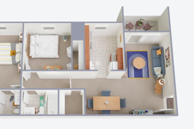 Floor Plan - go to https://www.foxridgeliving.com/floorplans/?floorplan=grove-2. For more images. - Foxridge Apartment, right near a bus stop
