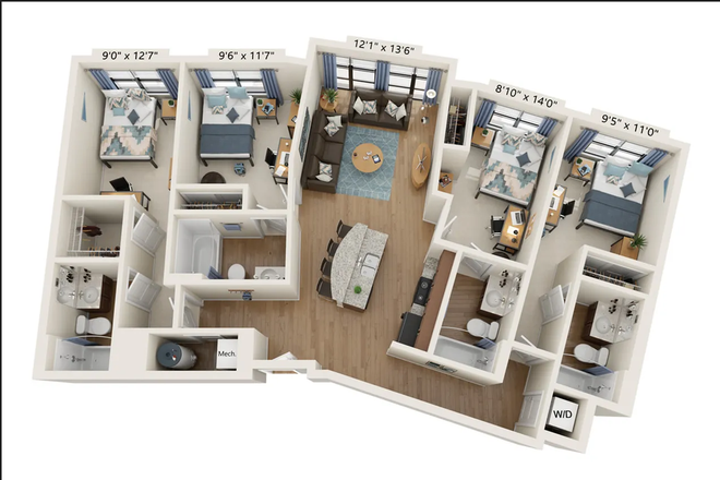 Floor plan - Private Room in 4x4 Apartment