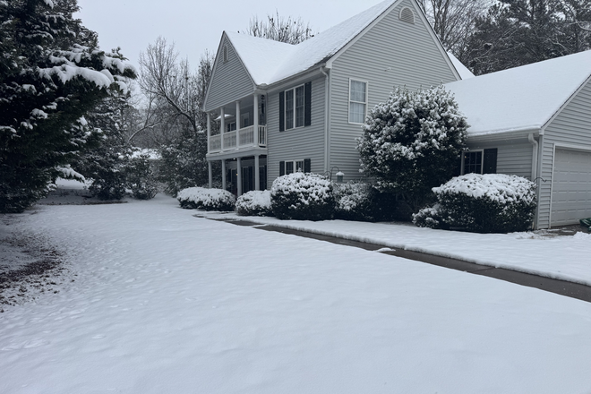 Front yard on a Snow day. - Spacious Rental Home on Berkeley Dr Close to Clemson Campus, no application fee
