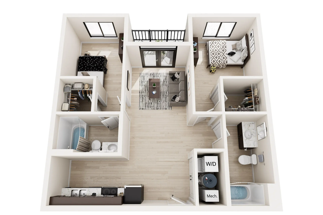 3D Floor Plan - 4UP Apartment Purdue