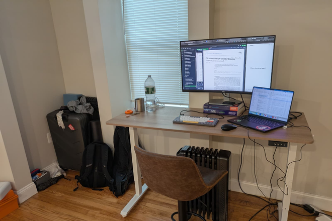 Standing desk and screen (complimentary) - A large furnished room in a 3-room home (earliest availability May 15)