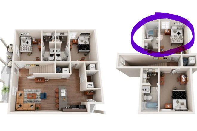 Circled Room is Room available for Relet - The Cottages of College Station Dec/Jan through July 2026 Relet