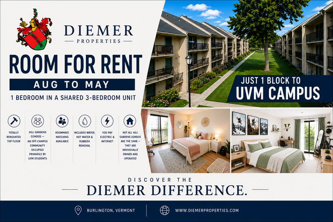 Room for Rent - ROOM for rent w/ UVM students. 1 Block to UVM Green!