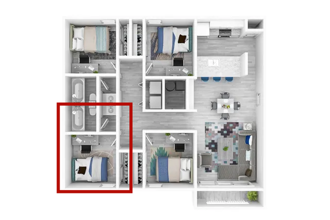 Bedrooms, Hallway, Bathrooms, Commons area, Balcony - Bedroom in 4x2 Unit, Across the Street from Campus, Northgate Lakes