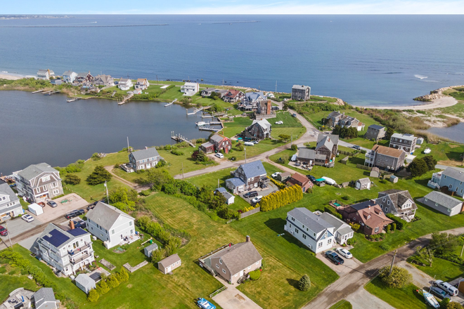 Overhead view near ocean/beaches - Coastal Quiet: Furnished, Study-Ready & Steps to Beach Classic Matunuck Cottage