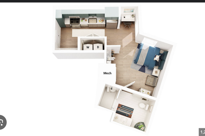 This is the exact floor plan (aerial view) of the unit - Studio Apartment in the Union on Knox