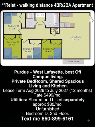layout - Relet walking distance 4BD/2BA Apartment for Male Student