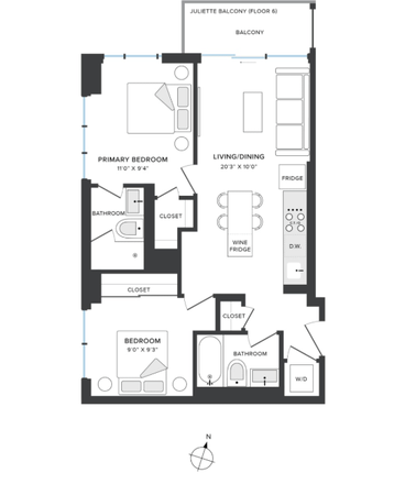 This is an image of the full floorplan the apartment has a balcony (not juliette) - The Ivy