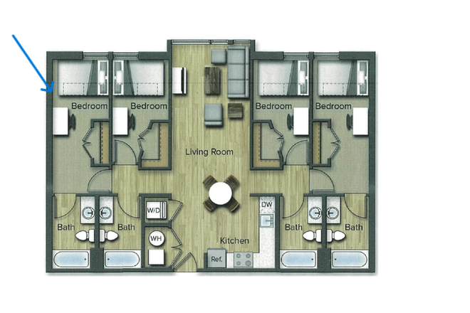 The left-most bedroom - Terrapin Row Apartments / Private Bedroom with Bathroom