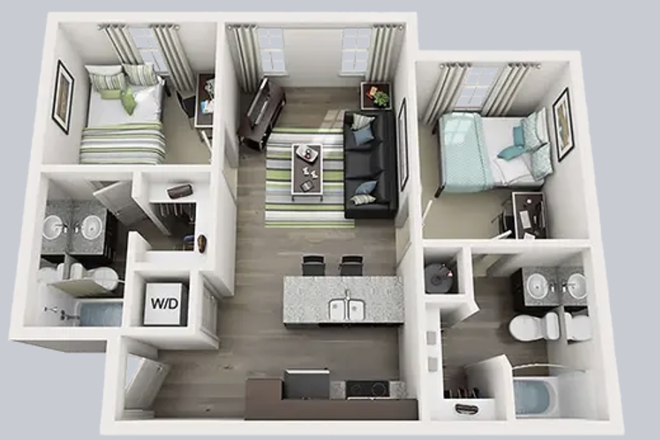 Floorplan 2bd/2ba (B1) - Millennium One
