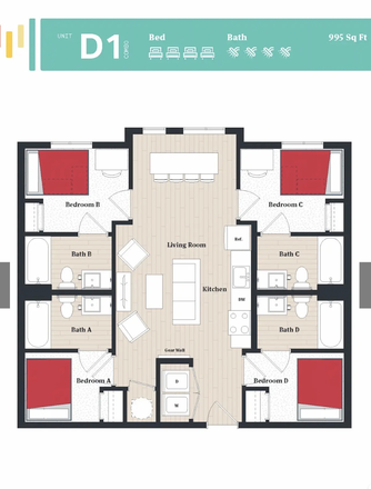 Text for more photos and videos of the room and bathroom - Tempo-4x4 Relet/Sublet Available Apartments