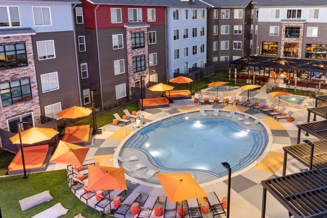 Outside View (pool) - The Hub Blacksburg - 1 Bedroom 4x4a Apartment