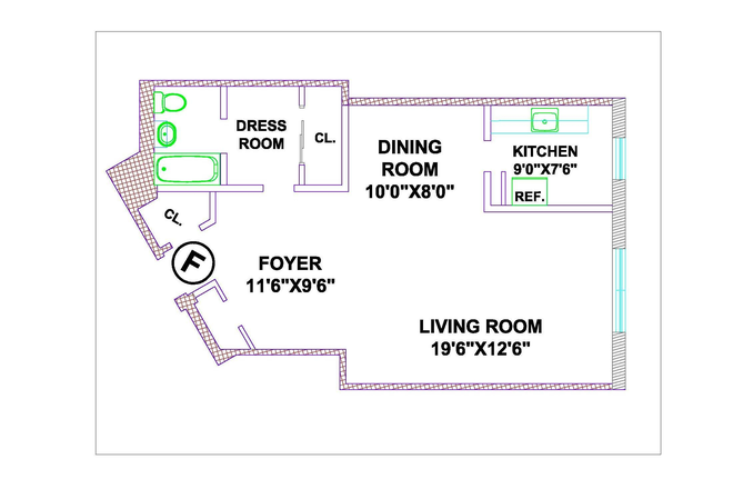 Layout - Huge Bright Studio Apt Bldg Garden City Border