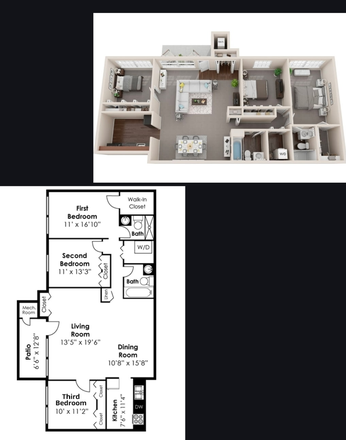3 bedroom 2 full bath, furnished. Will only need your own bedroom set - Kenilworth at Charles Apartments 1 bedroom available close to campus