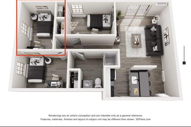 Floor plan the unit in red is the one being sublet. - Victory on Salisbury Apartments (Shared Housing) - Last moment change, great offer.