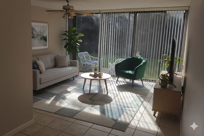 Living Room-Some photos have been virtually staged to illustrate furnishing possibilities. The apartment is currently offered unfurnished. - 1/1 walk to Nova campus * villa style*