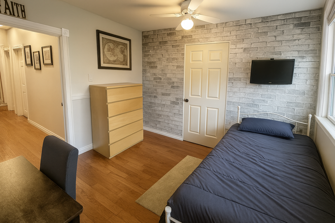 Bedroom A: $1030 Private room with Single sized bed (Shared bathroom) - Private room for male student in a shared house at Prescott Ave, Toronto, Utilities included