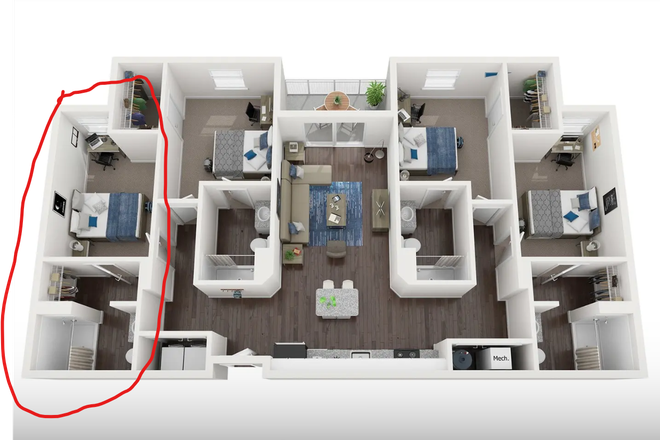 Floor Plan & Room - Park West Hillside 4x4 Large