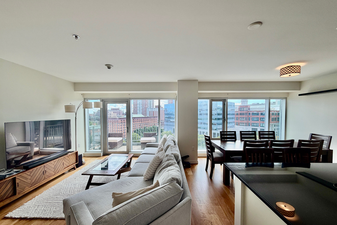 Living room-Dinning room - Sunny 2 BR/2 BA condo, Unit 813, at Waterplace Condominiums. Walking distance to Brown Campus