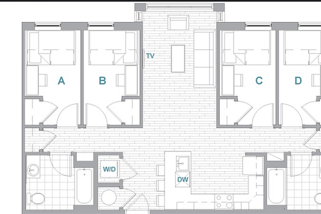 Floor plan. Note: galley kitchen - Landmark 4x2 Apartment