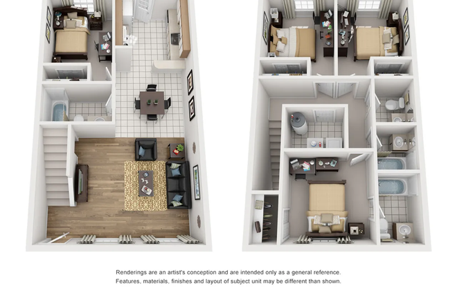 Floorplan of the apartment, the room for relet is the top left on the top floor. - Campus Crossings Apartments